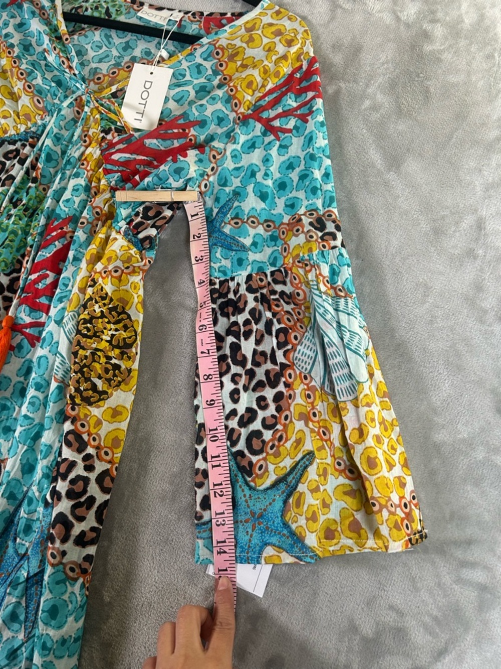 Dotti Aqua and Yellow Mixed-Print V-Neck Tunic with Tassel Tie swim cover - Picture 7 of 11